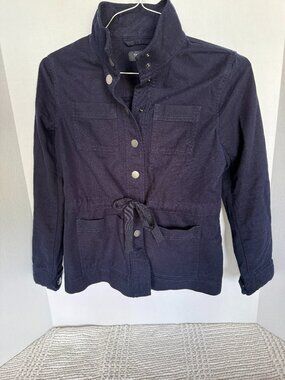 Talbots Navy Jacket button up drawstring A-010